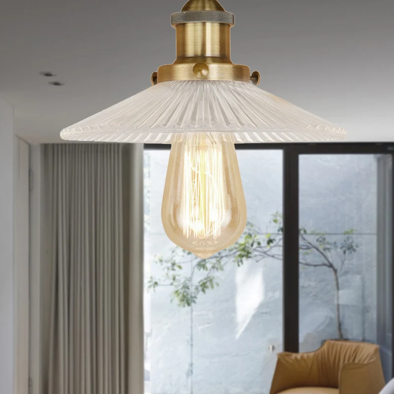 Halbmontierte Industrie-Deckenleuchte aus kegelförmigem, geripptem Glas mit 1 Glühbirne Schwarz/Messing/Kupfer Clearhalo