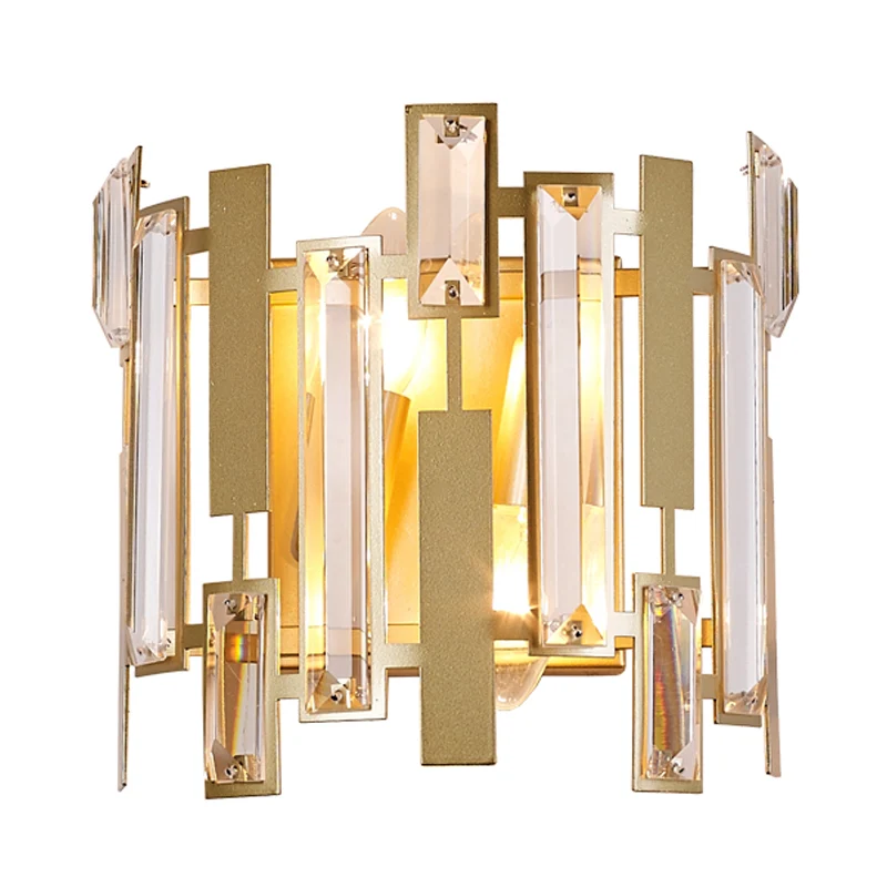 Halbzylindrische Wandleuchte, postmoderner Kristallblock, 1 Licht, goldfarbene Wandleuchte für Wohnzimmer Clearhalo