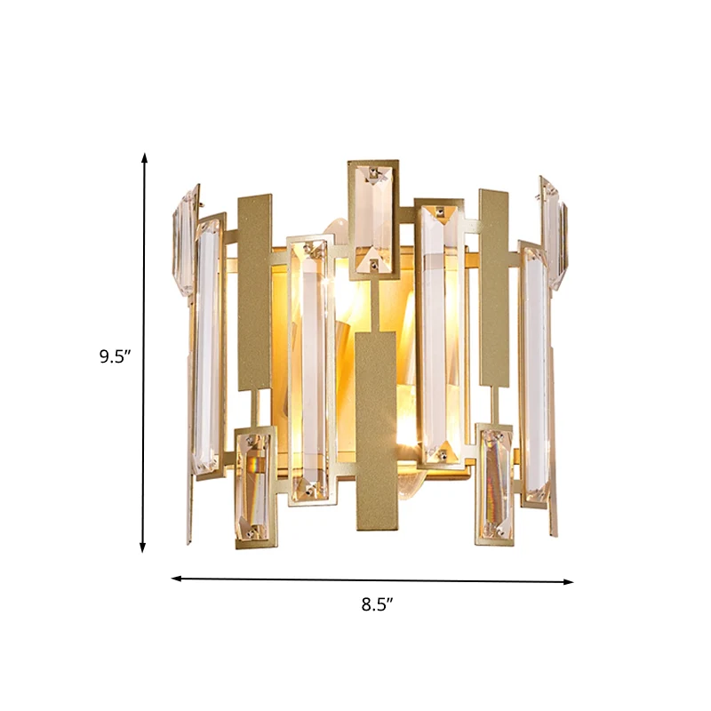 Halbzylindrische Wandleuchte, postmoderner Kristallblock, 1 Licht, goldfarbene Wandleuchte für Wohnzimmer Clearhalo