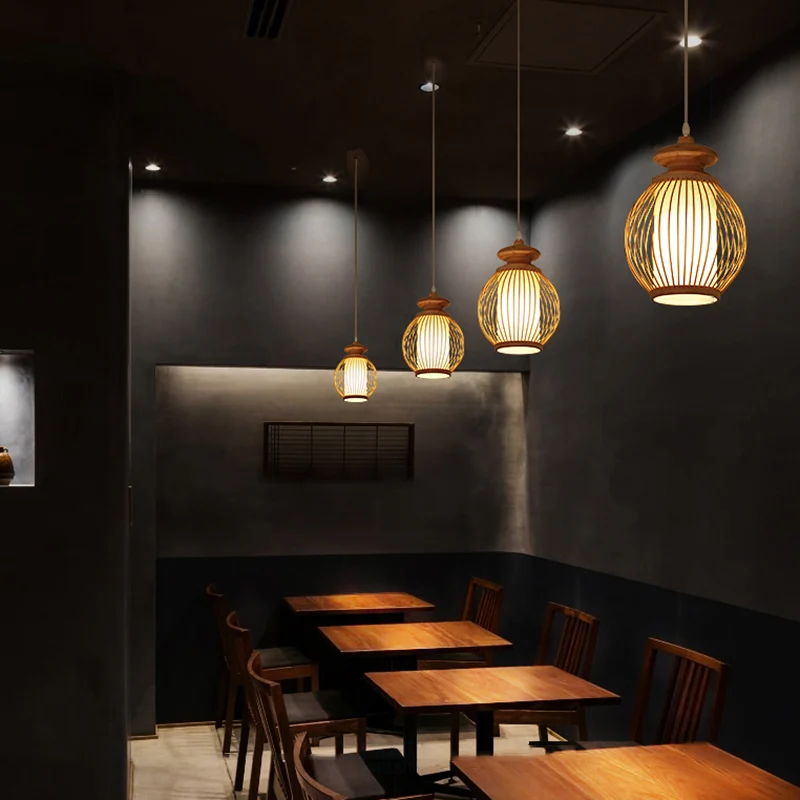 Handgewebte Deckenleuchte aus Bambus im modernen Stil, Einzel-Hängeleuchte für Restaurants Clearhalo