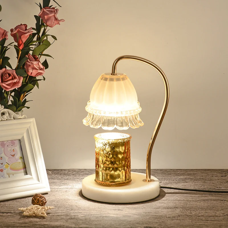 Hellbraune Glasblumen-Nachttischlampe, Designer-Tischleuchte mit Schwanenhals, 1 Licht, Weiß und Messing Clearhalo
