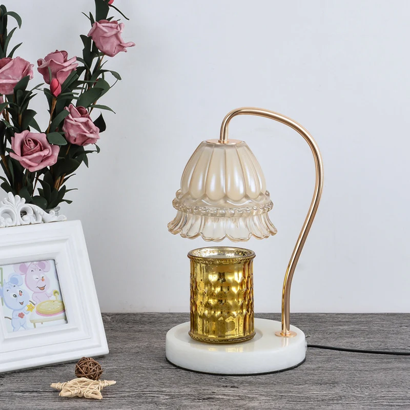 Hellbraune Glasblumen-Nachttischlampe, Designer-Tischleuchte mit Schwanenhals, 1 Licht, Weiß und Messing Clearhalo