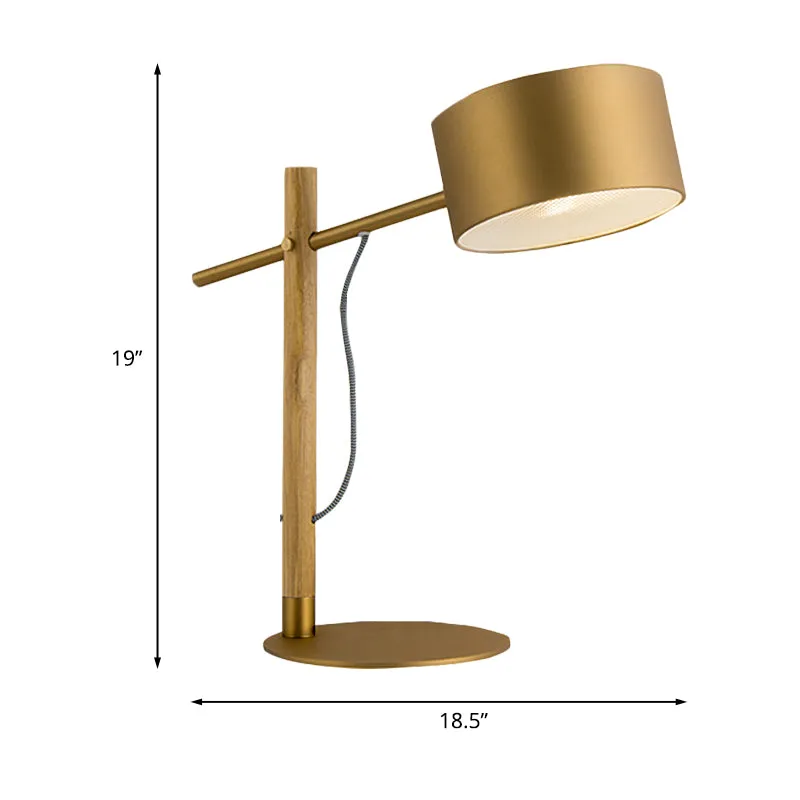 1 helle Trommelschirm-Holz-Tischlampe, Kolonialismus, goldenes Aluminium-Nachtlicht mit Sockel für den Nachttisch Clearhalo