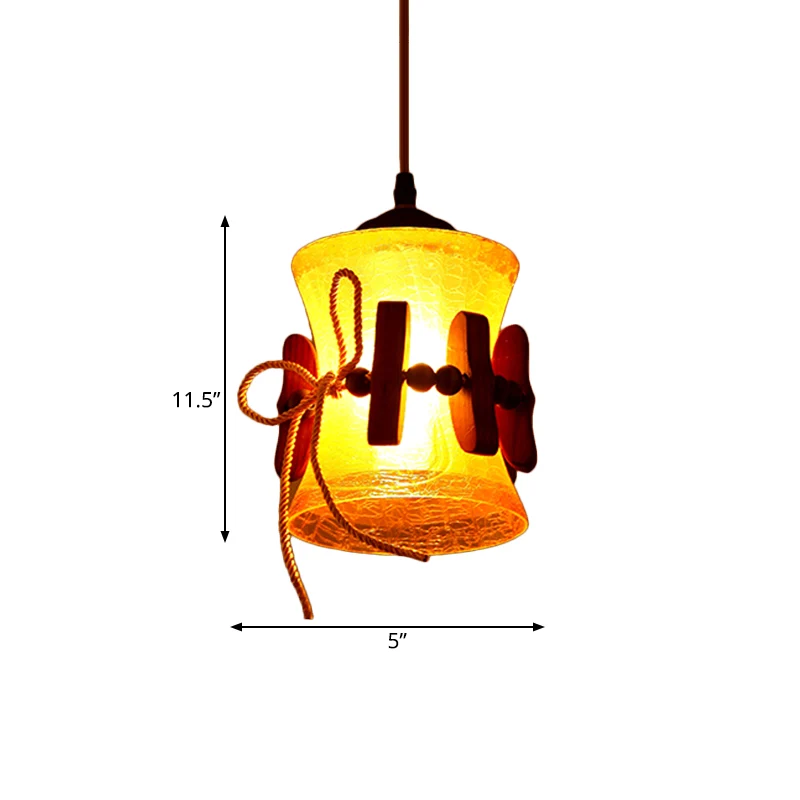 1 hellgelbe Crackle-Glas-Hängelampe, ländliche braune Glocke, Esszimmer-Downlight mit Holzpaneel-Design Clearhalo