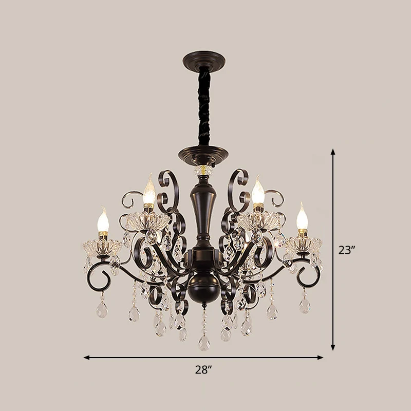 Hängelampen-Set mit metallischen Kerzen, Minimalismus, 6/8 Glühbirnen, schwarzer Kronleuchter mit Kristallsträngen und ges...