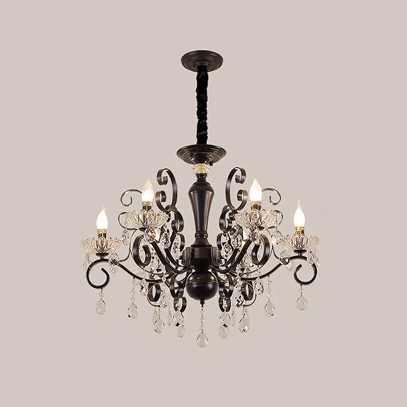 Hängelampen-Set mit metallischen Kerzen, Minimalismus, 6/8 Glühbirnen, schwarzer Kronleuchter mit Kristallsträngen und ges...