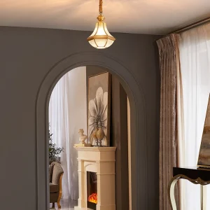 Hängeleuchte aus Messing im Kolonialstil, Glasschirm, einzelne Glühbirne, dekorative Hängeleuchte für Schlafzimmer Clearhalo