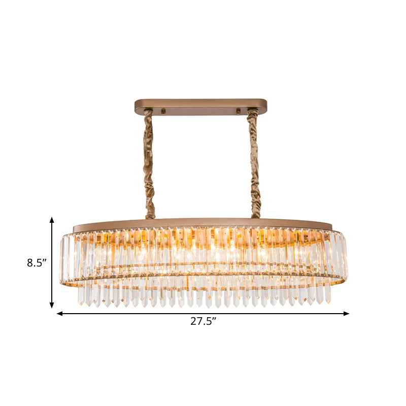 Hängeleuchte mit 5 Glühbirnen, Kristallprisma, Inselleuchte, modernes Champagner-Oval-Design für Esszimmer Clearhalo