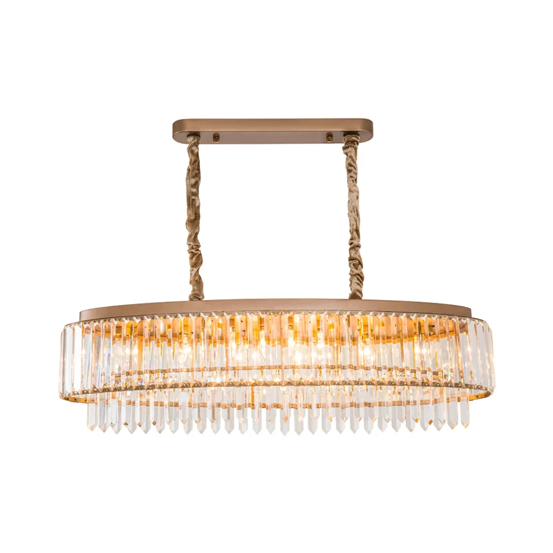 Hängeleuchte mit 5 Glühbirnen, Kristallprisma, Inselleuchte, modernes Champagner-Oval-Design für Esszimmer Clearhalo