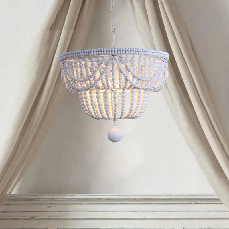 Holzgeschichtete Kronleuchterlampe Minimalismus 4 Köpfe weiße Hängeleuchte mit Global Drop Clearhalo
