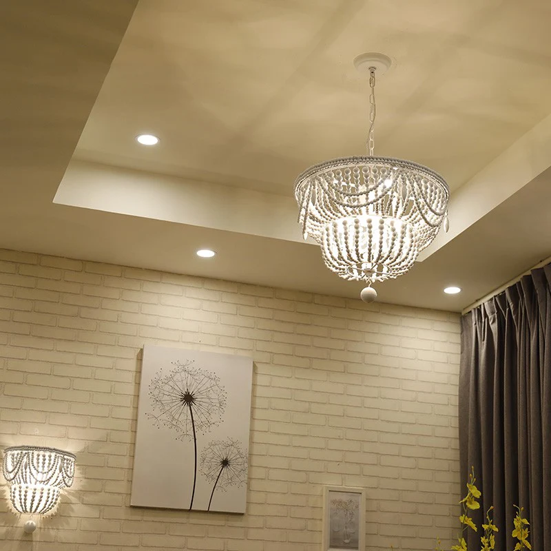 Holzgeschichtete Kronleuchterlampe Minimalismus 4 Köpfe weiße Hängeleuchte mit Global Drop Clearhalo