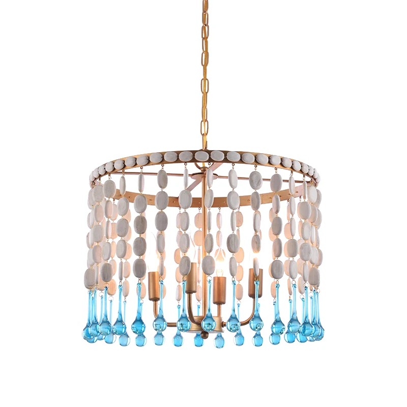 Kaskadierende Kronleuchter-Leuchte mit 4 Glühbirnen, rustikales Holz-Hängelampen-Set für Wohnzimmer Clearhalo