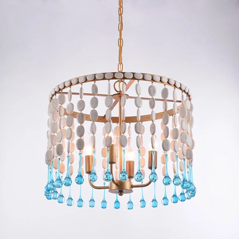 Kaskadierende Kronleuchter-Leuchte mit 4 Glühbirnen, rustikales Holz-Hängelampen-Set für Wohnzimmer Clearhalo