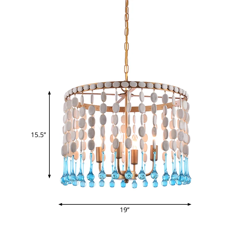 Kaskadierende Kronleuchter-Leuchte mit 4 Glühbirnen, rustikales Holz-Hängelampen-Set für Wohnzimmer Clearhalo