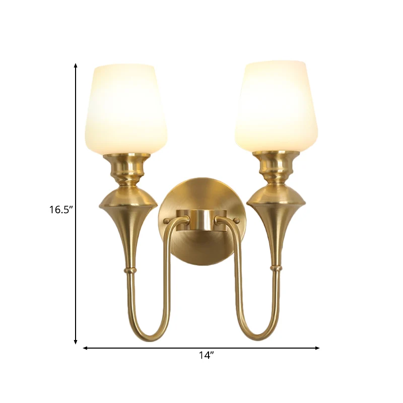 Kegelförmige Wandleuchte aus weißem Glas, traditionelle 1/2-Licht-Schlafzimmer-Wandleuchte Gold/Schwarz Clearhalo