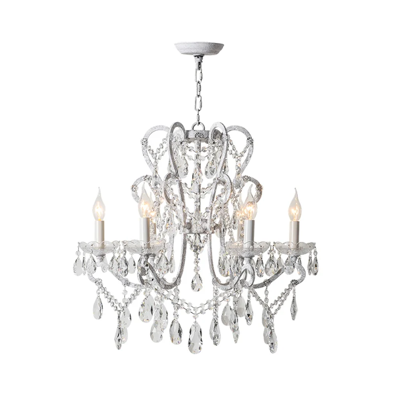 Kerzen-Metall-Kronleuchter-Pendelleuchte, Vintage-Wohnzimmer-Hängeleuchte mit Kristallperlen-Akzent Clearhalo