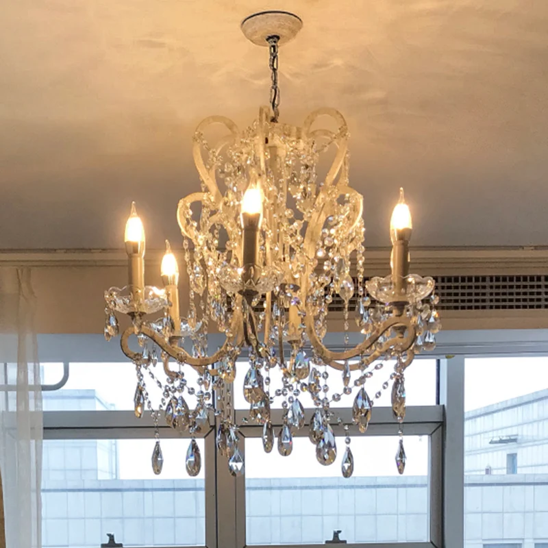Kerzen-Metall-Kronleuchter-Pendelleuchte, Vintage-Wohnzimmer-Hängeleuchte mit Kristallperlen-Akzent Clearhalo