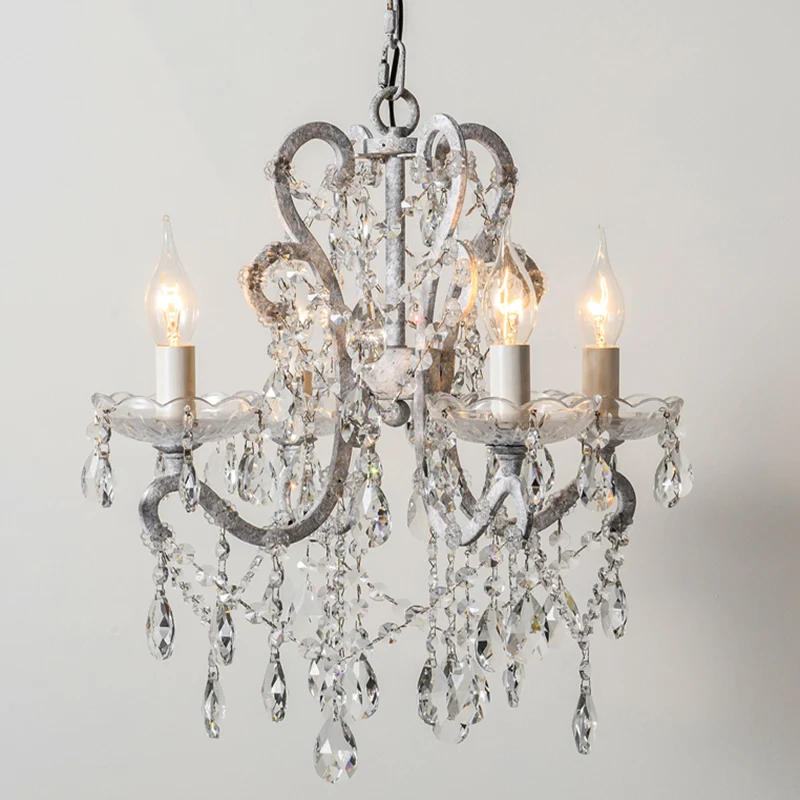 Kerzen-Metall-Kronleuchter-Pendelleuchte, Vintage-Wohnzimmer-Hängeleuchte mit Kristallperlen-Akzent Clearhalo