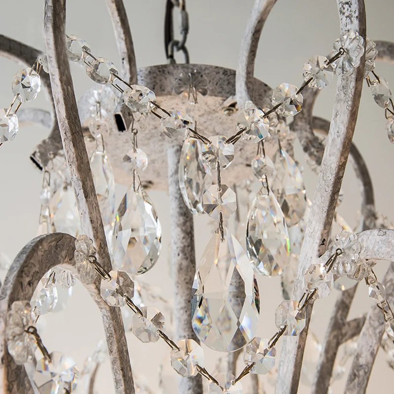 Kerzen-Metall-Kronleuchter-Pendelleuchte, Vintage-Wohnzimmer-Hängeleuchte mit Kristallperlen-Akzent Clearhalo