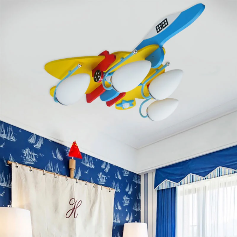 Kinder-Kampfflugzeug-Halbeinbauleuchte mit 4 Lichtern, mehrfarbige Holz-Deckenleuchte für das Pflegezimmer Clearhalo