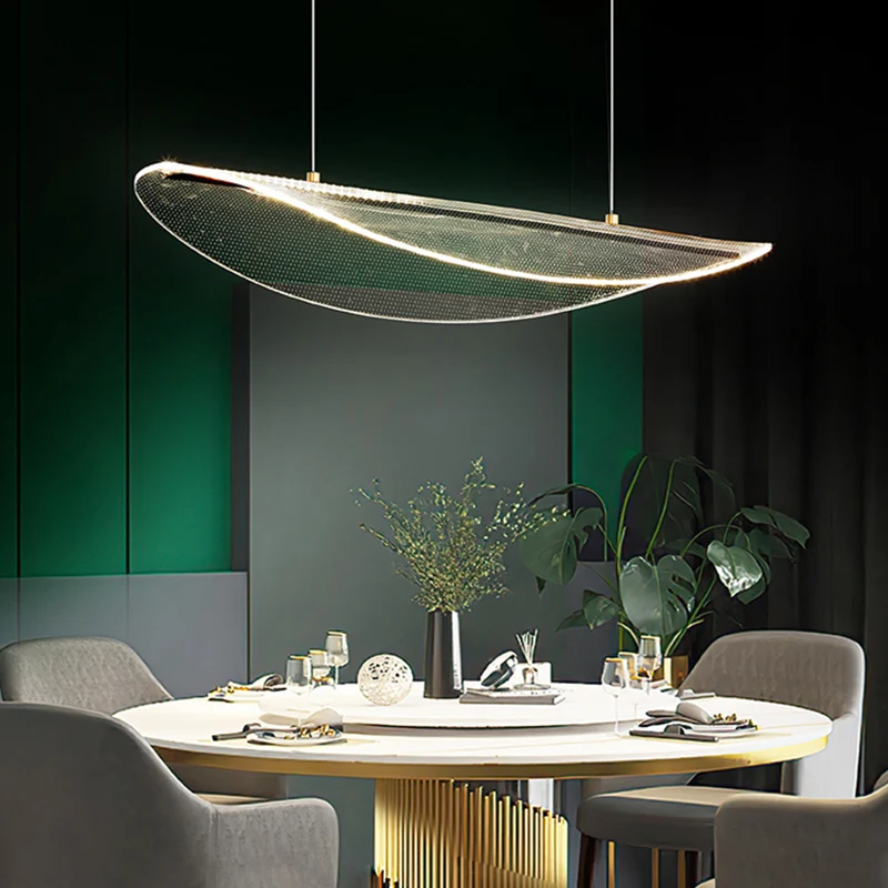 Klare, blattförmige Inselleuchte, einfache Acryl-LED-Hängeleuchte für das Esszimmer Clearhalo