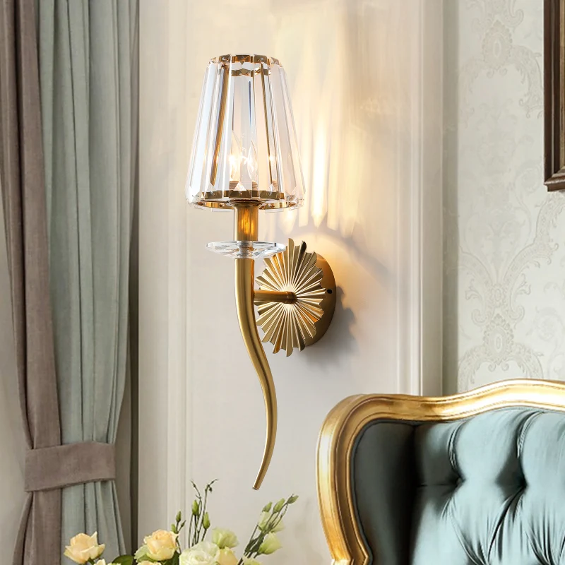 Klare Wandleuchte mit konischem Schirm, moderne 1-Kopf-Wandleuchte mit Kristallprisma Gold für Treppen Clearhalo