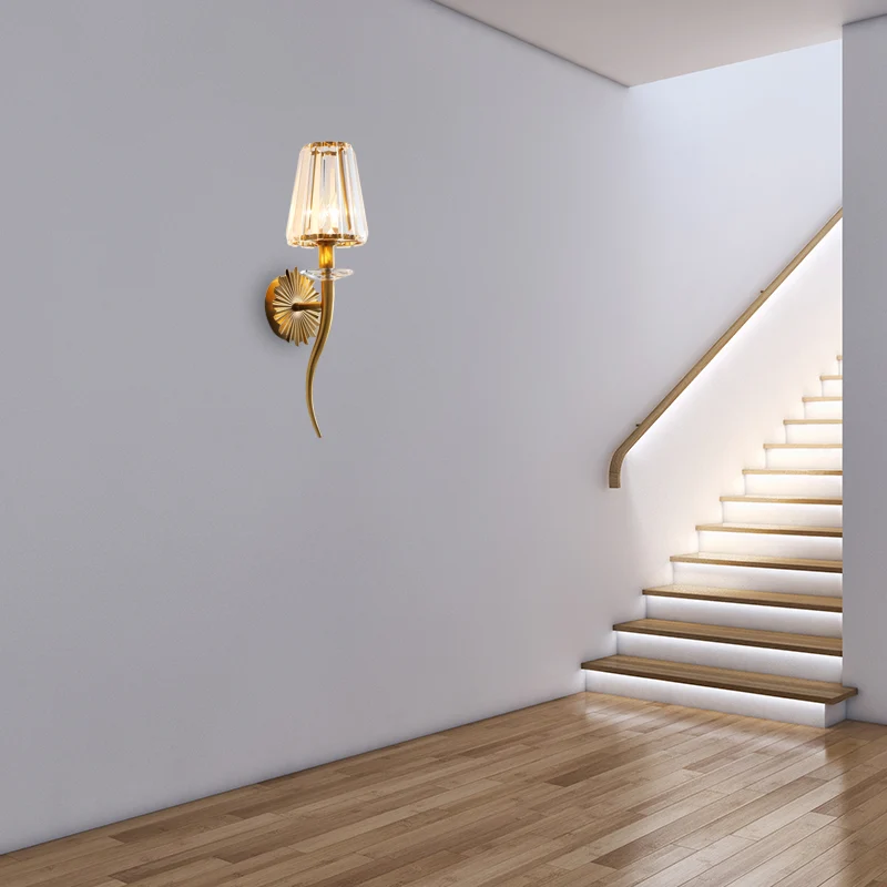 Klare Wandleuchte mit konischem Schirm, moderne 1-Kopf-Wandleuchte mit Kristallprisma Gold für Treppen Clearhalo