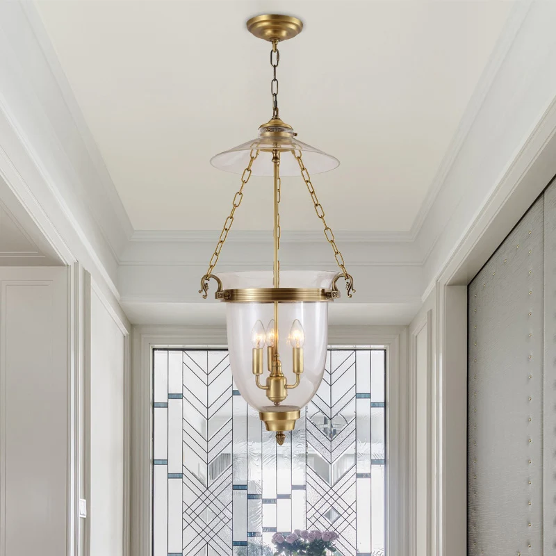 Klarglas-Kerzen-Kronleuchter-Lampe, Kolonialstil, 3 Köpfe, Wohnzimmer-Pendelleuchte Clearhalo