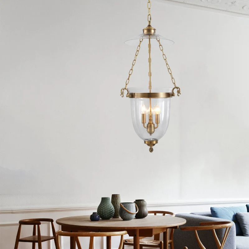 Klarglas-Kerzen-Kronleuchter-Lampe, Kolonialstil, 3 Köpfe, Wohnzimmer-Pendelleuchte Clearhalo