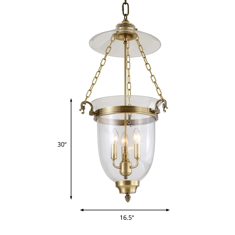 Klarglas-Kerzen-Kronleuchter-Lampe, Kolonialstil, 3 Köpfe, Wohnzimmer-Pendelleuchte Clearhalo