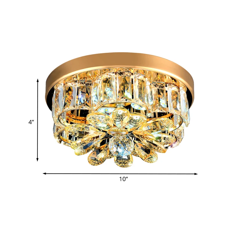 Kleine Blumen-LED-Deckenleuchte im modernen Stil, goldfarbene, abgeschrägte Kristall-Unterputzleuchte Clearhalo
