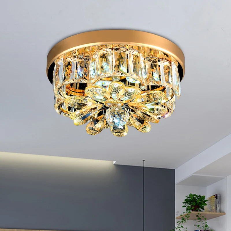 Kleine Blumen-LED-Deckenleuchte im modernen Stil, goldfarbene, abgeschrägte Kristall-Unterputzleuchte Clearhalo