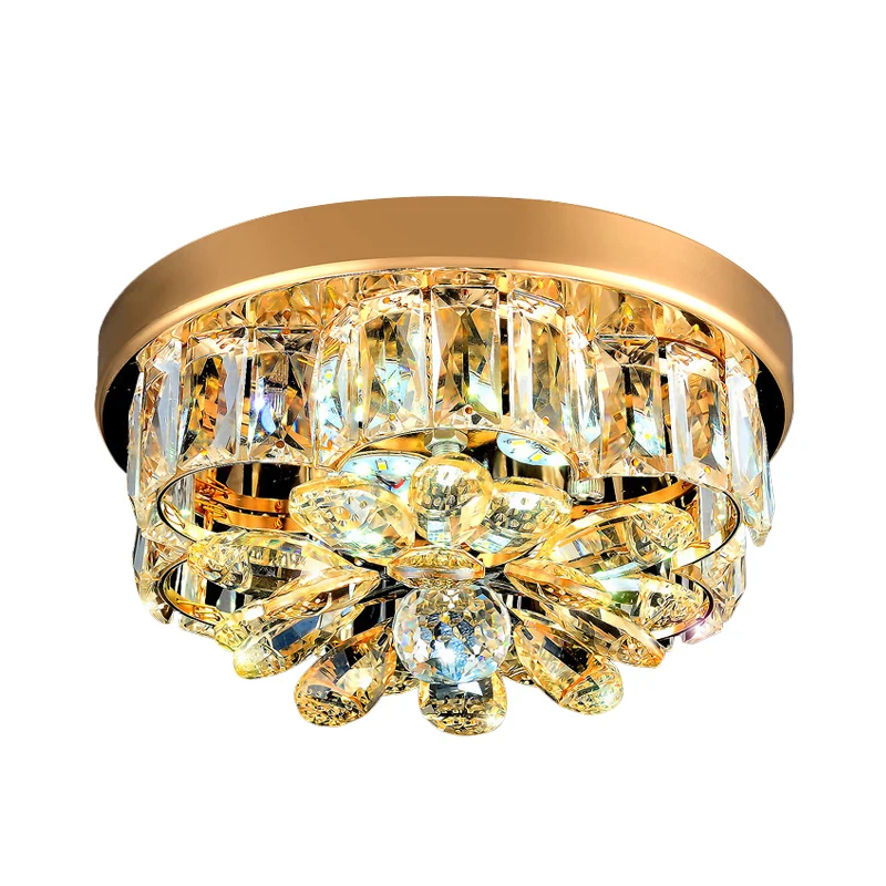 Kleine Blumen-LED-Deckenleuchte im modernen Stil, goldfarbene, abgeschrägte Kristall-Unterputzleuchte Clearhalo