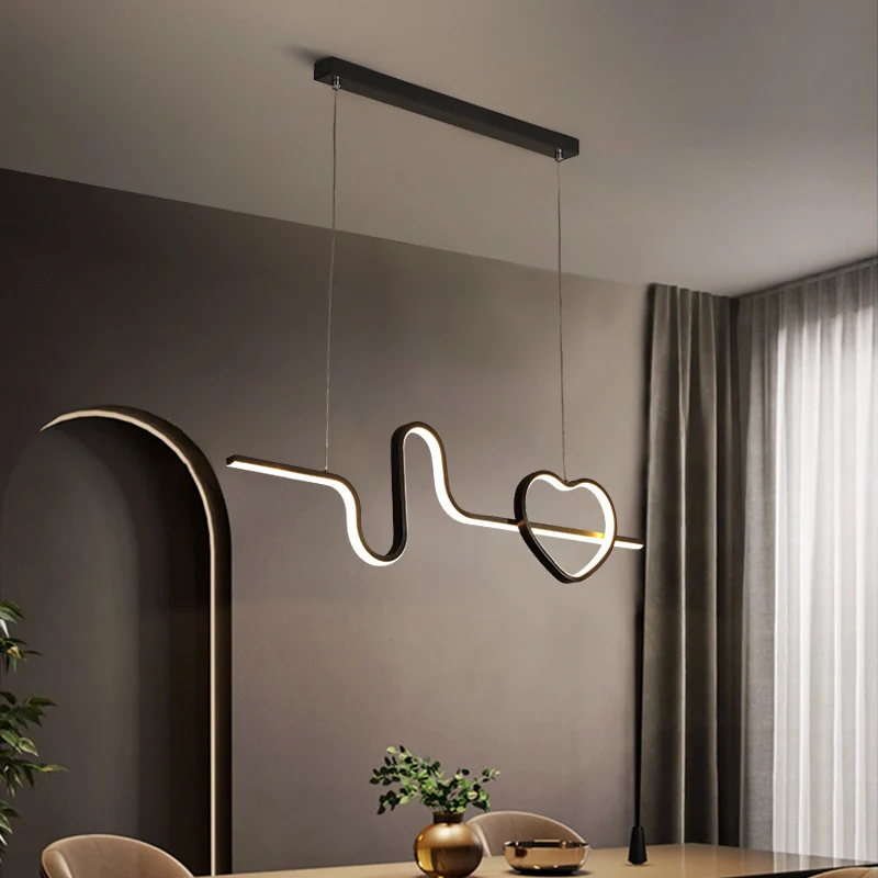 Künstlerische Herz- und Linien-Inselleuchte, Metall-Esszimmer-LED-Deckenpendelleuchte Clearhalo