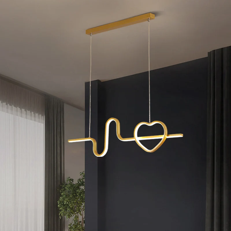 Künstlerische Herz- und Linien-Inselleuchte, Metall-Esszimmer-LED-Deckenpendelleuchte Clearhalo