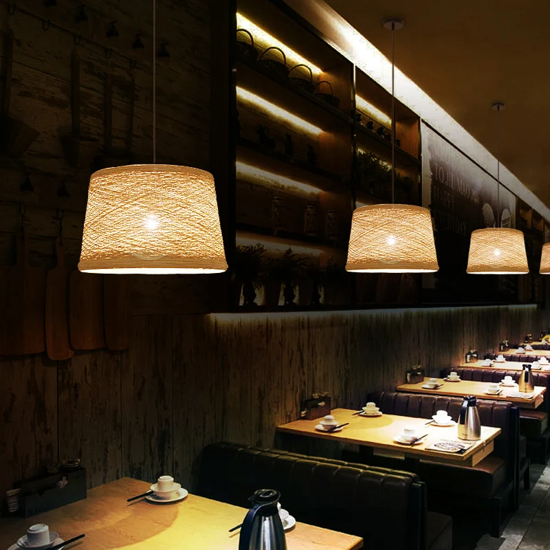 Konische Deckenbeleuchtung im asiatischen Stil, flachsfarbene 1-flammige Restaurant-Pendelleuchte Clearhalo