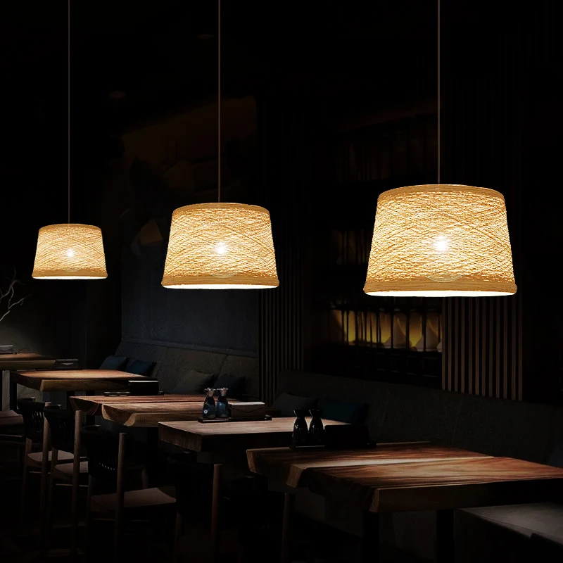 Konische Deckenbeleuchtung im asiatischen Stil, flachsfarbene 1-flammige Restaurant-Pendelleuchte Clearhalo