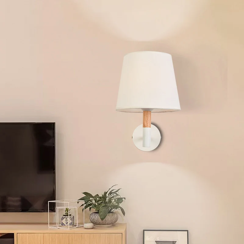 Konische Wandleuchte im modernen Stil, 1-Kopf-Wandleuchte aus Stoff Schwarz/Weiß für Schlafzimmer Clearhalo