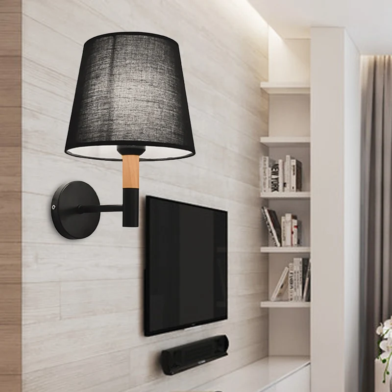 Konische Wandleuchte im modernen Stil, 1-Kopf-Wandleuchte aus Stoff Schwarz/Weiß für Schlafzimmer Clearhalo