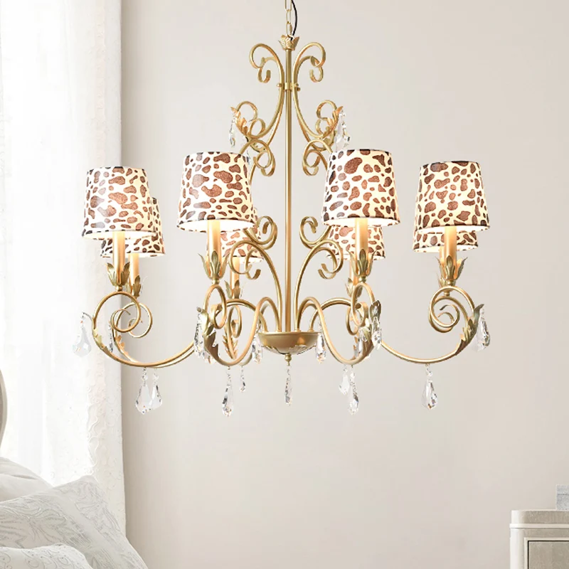 Konischer Kronleuchter im Zebra-Print-Design, klassischer Stoffschirm, 6/8/10 Köpfe, Deckenanhänger Gold Clearhalo