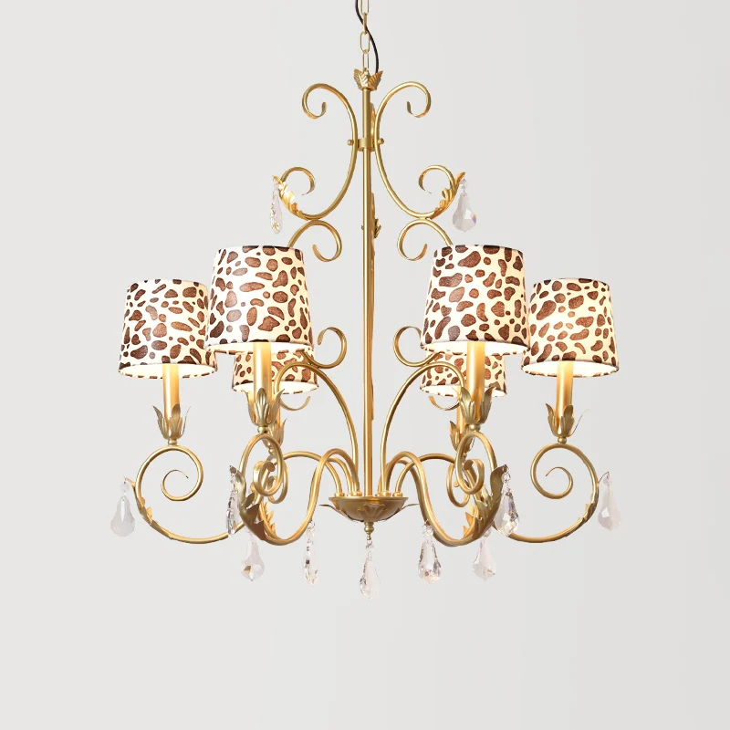 Konischer Kronleuchter im Zebra-Print-Design, klassischer Stoffschirm, 6/8/10 Köpfe, Deckenanhänger Gold Clearhalo