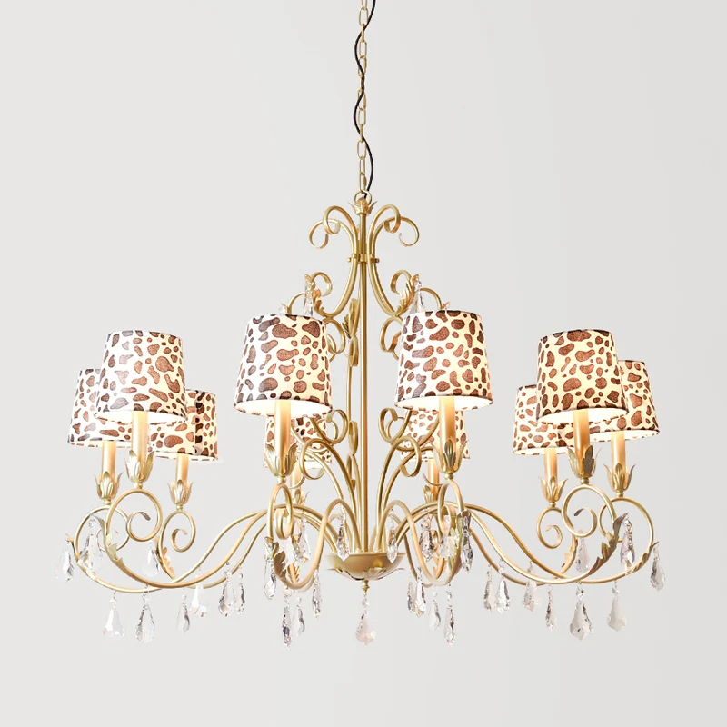 Konischer Kronleuchter im Zebra-Print-Design, klassischer Stoffschirm, 6/8/10 Köpfe, Deckenanhänger Gold Clearhalo