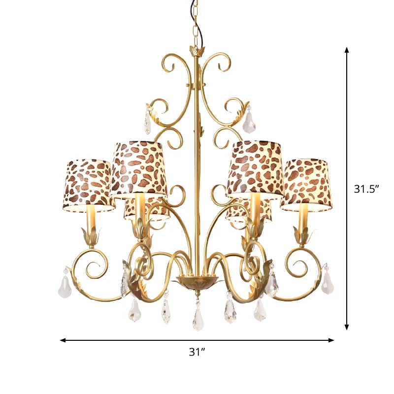 Konischer Kronleuchter im Zebra-Print-Design, klassischer Stoffschirm, 6/8/10 Köpfe, Deckenanhänger Gold Clearhalo
