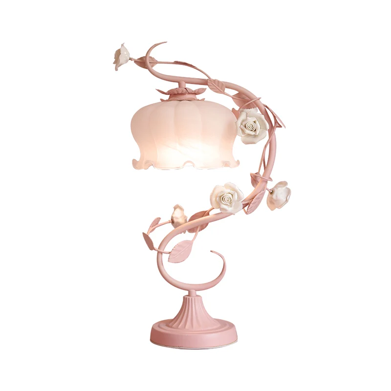 1 Kopf-Tischlampe im pastoralen Stil, Knospen-Nachttischbeleuchtung aus weißem Glas mit Keramikrosette für den Nachttisch...