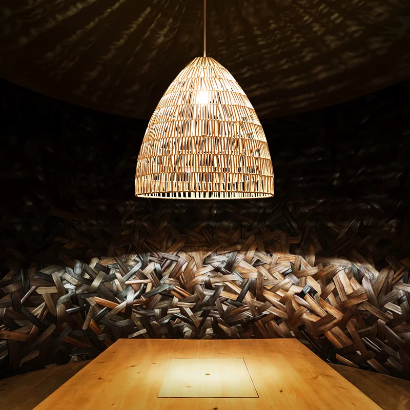 Korb-Deckenleuchte im modernen Stil, Rattan-Einzel-Teezimmer-Hängeleuchte aus Holz Clearhalo