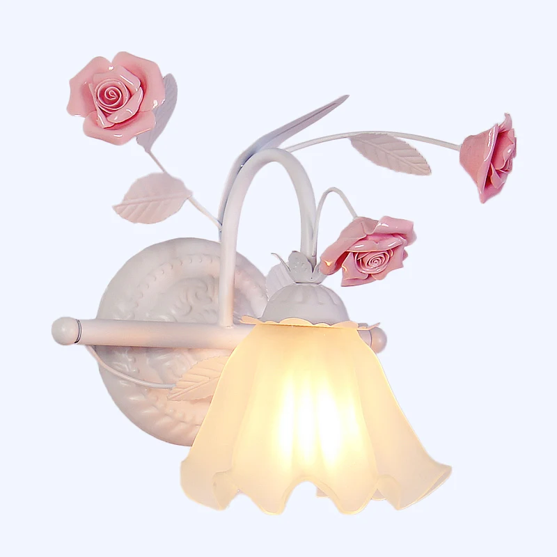 Koreanische Blumen-Rüschen-Wandleuchte mit 1 Licht, Wandleuchte aus mattweißem Glas Rosa Clearhalo