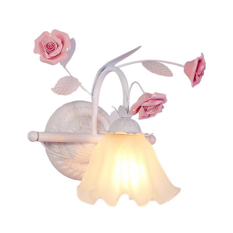 Koreanische Blumen-Rüschen-Wandleuchte mit 1 Licht, Wandleuchte aus mattweißem Glas Rosa Clearhalo