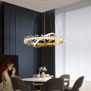 Kranz-Pendelleuchte mit Gold-Finish, minimalistischer Kristall-LED-Kronleuchter mit Metallring Clearhalo