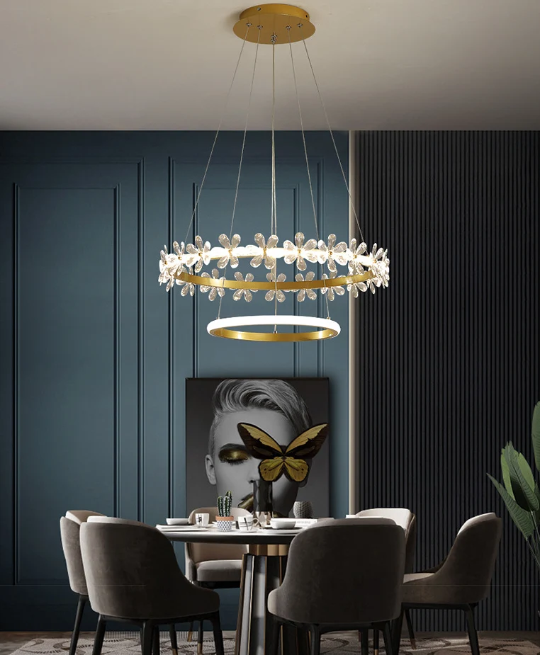 Kranz-Pendelleuchte mit Gold-Finish, minimalistischer Kristall-LED-Kronleuchter mit Metallring Clearhalo