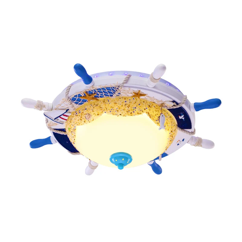 Kreative gewölbte Deckenleuchte, LED-Schlafzimmer-Einbauleuchte aus Opalglas mit Ruder- und Stranddesign blauem, warmweiße...